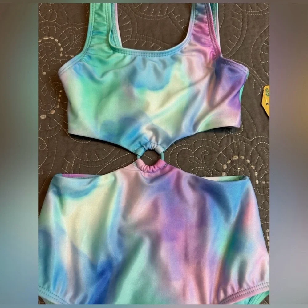 Thereabouts Girls Cloud Wash Tie Dye One Piece Swimsuit NWT Size M 10/12